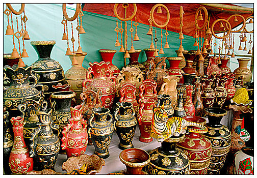陶器,货摊,市集,孟加拉,2007年