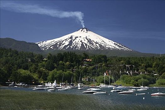 火山,烟,上升,风景,智利,南美
