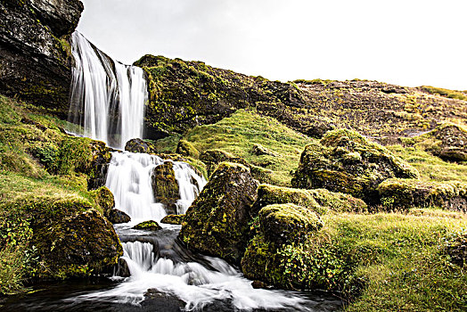 瀑布,茂密,绿色,风景,半岛,斯奈山半岛,冰岛