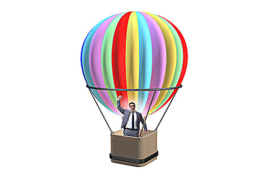 商务人士,飞,气球,隔绝,白色背景