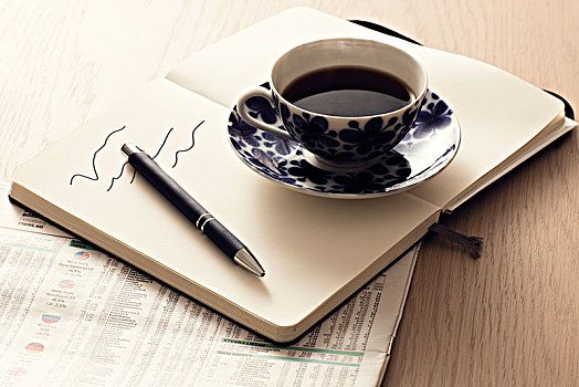 咖啡杯,笔记本