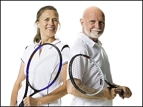 肖像,老年,夫妻,站立,网球拍