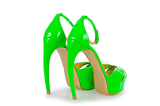 女人,绿色,鞋,隔绝,白色背景