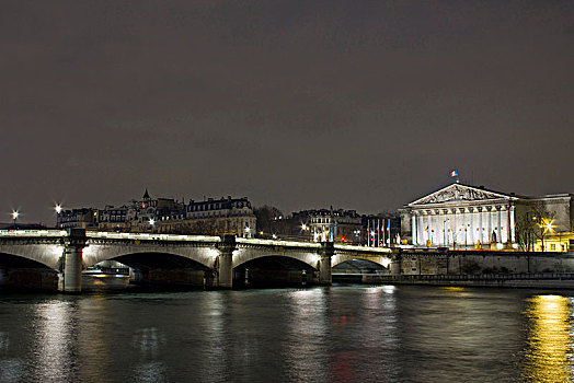 法国,巴黎,协和飞机,桥,议会,夜晚