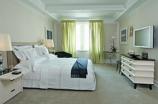 双人床,软垫,床头板,相对,衣柜,经典,卧室