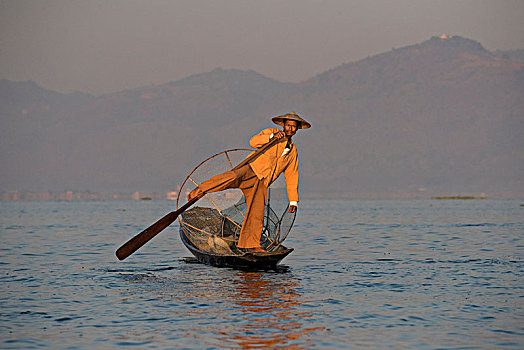 腿,划船,渔民,茵莱湖