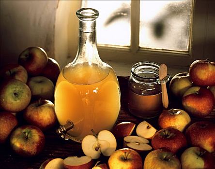 苹果,醋,瓶子,罐,蜂蜜,新鲜