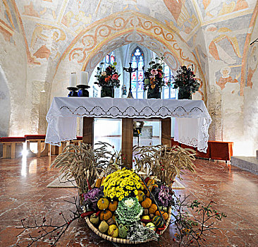 感恩节,器具,正面,圣坛,教区,教堂,壁画,靠近,下奥地利州,奥地利,欧洲