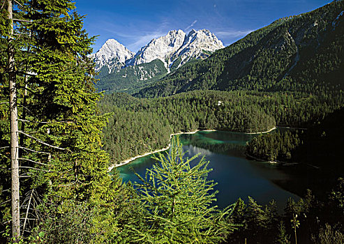 奥地利,提洛尔,山,欧洲,阿尔卑斯山,山景,树林,湖,水,高山湖,风景,自然