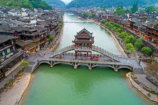 中国最美丽小城,湖南省湘西土家族苗族自治州凤凰古城航拍
