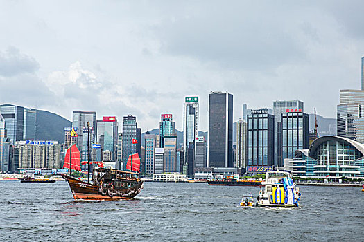 维多利亚湾,香港会展中心,红帆船