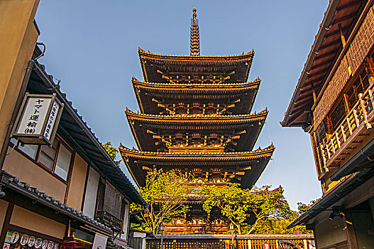 塔,街道,晚上,京都,日本