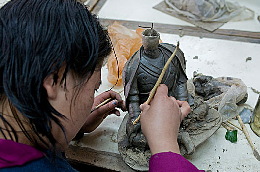 女人,绘画,小雕像,廷布,不丹