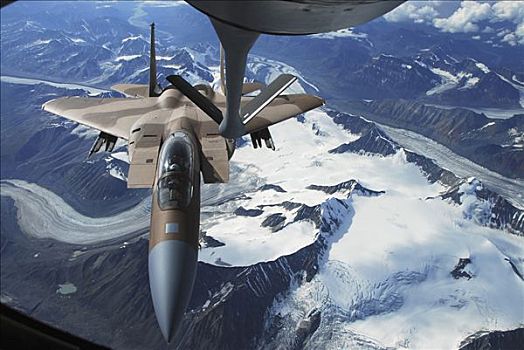 f-15c,鹰,飞机,坐,后面,空气,加油,飞跃,太平洋,阿拉斯加,山脉,复杂,训练,红色