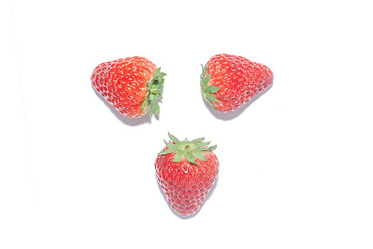 三颗,草莓,白色背景,孤立,隔离