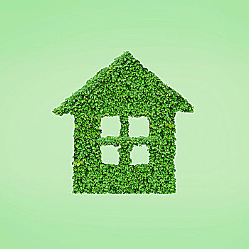绿色,家,概念,象征,绿叶,隔绝,绿色背景