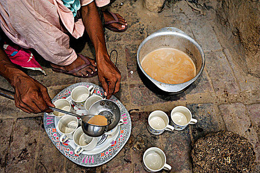 女人,传统,红茶,牛奶,拉合尔,旁遮普,巴基斯坦,亚洲