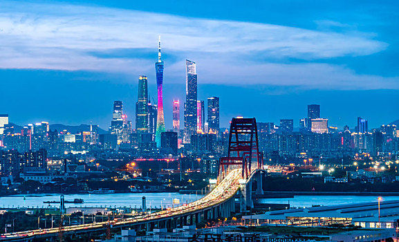 广州新光大桥与珠江新城cbd夜景