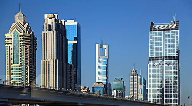阿联酋,迪拜,道路,天际线,摩天大楼