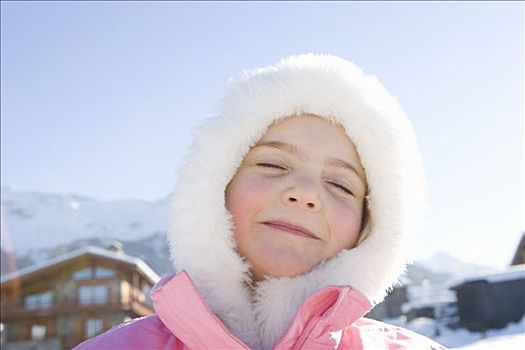 女孩,雪地