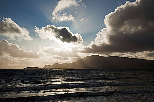 日落,上方,海洋,地平线,海滩,阿基尔岛,梅奥县,爱尔兰