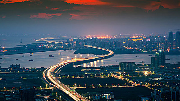 中国广东深圳前海自贸区都市夜景