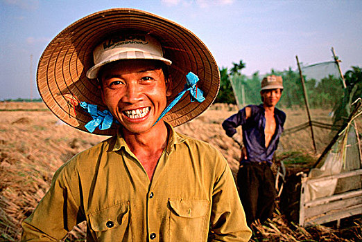 越南,湄公河三角洲,微笑,农工,脱粒