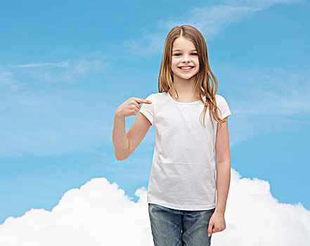 t恤,设计,概念,微笑,小女孩,留白,白色,指点