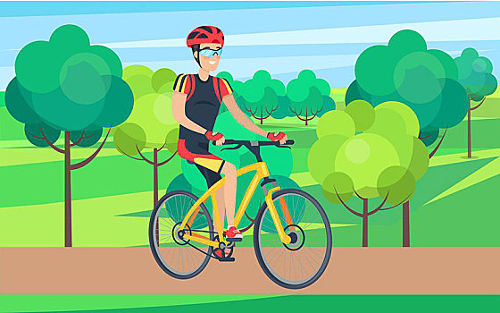 男人,骑自行车,衣服,自行车,插画,头盔,玻璃,骑,橙色,乡村地区,树,矢量