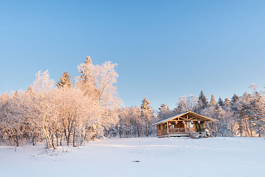 冬季长白山的雪地和雾凇