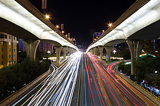 昆明城市夜景及街道车流