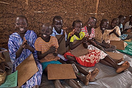 孩子,社交,小学,打开,白天,乡村,许多,学校,战争,不安全,南,苏丹,十二月,2008年