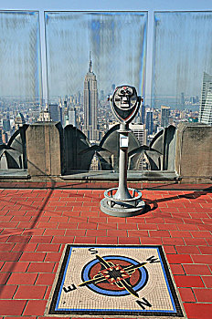 投币式,望远镜,眺望台,洛克菲勒中心,帝国大厦,市区,曼哈顿,纽约,美国,北美