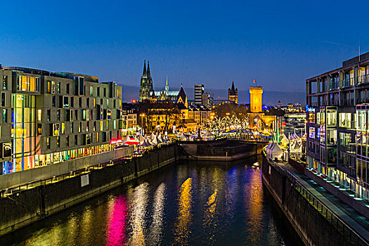 俯视图,黄昏,光亮,圣诞市场,巧克力,博物馆,科隆,教堂,背景,德国