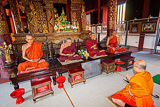 泰国,清迈,寺院,唱,僧侣,祈祷,死亡,庙宇,修道院