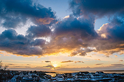 阳光,云,瑞恩,罗弗敦群岛,挪威