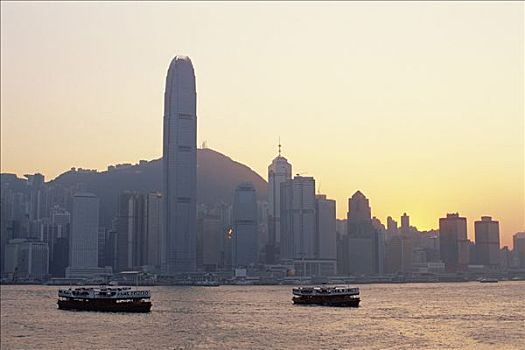 中国,香港,城市天际线,太平山,黄昏