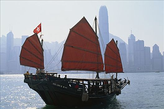 中国,香港,维多利亚港,游客,帆船