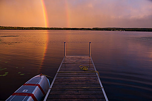 停靠,水上飞机,湖,彩虹