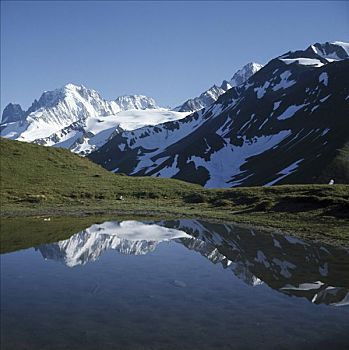 反射,积雪,山峦,湖,瓦萊邦,瑞士