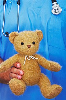 腰部,外科,拿着,泰迪熊