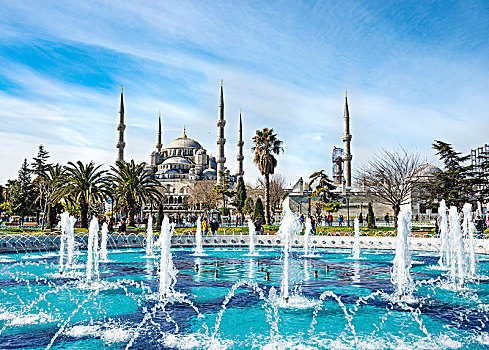 蓝色清真寺,苏丹艾哈迈德清真寺,清真寺,喷泉,苏丹,公园,藍色清真寺,欧洲,局部,伊斯坦布尔,土耳其,亚洲