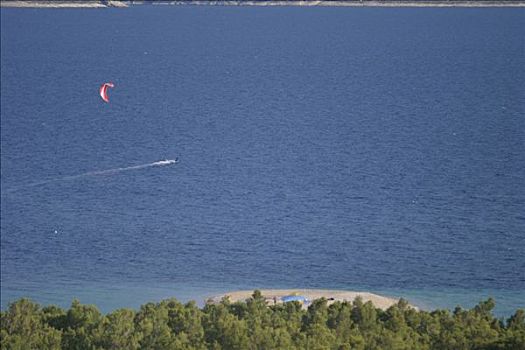 风筝冲浪手,正面,金角湾,海滩,克罗地亚