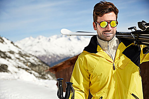 男人,滑雪,山顶