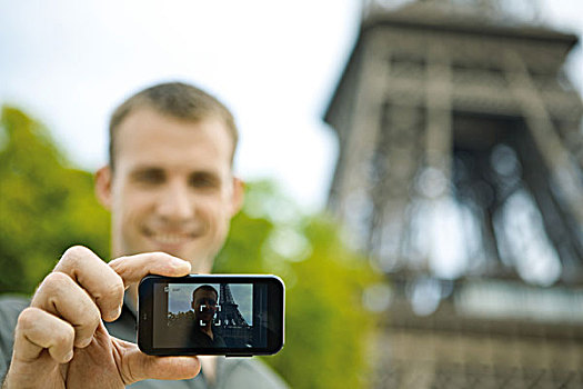 男人,摄影,正面,埃菲尔铁塔,巴黎,法国