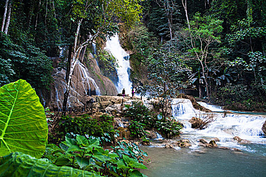 探索,瀑布,户外,琅勃拉邦,老挝
