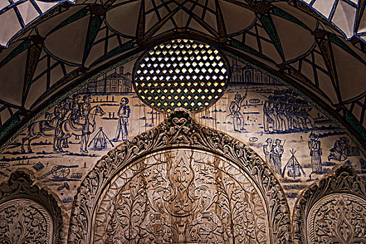 蓝色,白色,瓷砖,装饰,房间,历史,房子,伊斯法罕省,伊朗