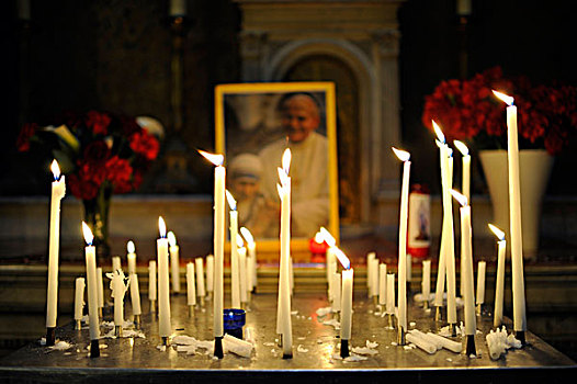 祈愿用具,蜡烛,正面,照片,教皇,母兽,教区,教堂,巴黎,法国,欧洲