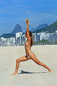 南美,巴西,里约热内卢,伊帕内玛,美女,瑜珈,科巴卡巴纳海滩