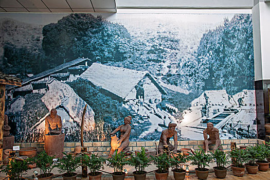 重庆市荣昌县安陶博物馆内展示的古荣昌窑和陶瓷的陶制作过程